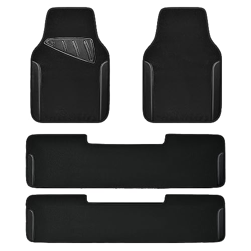 CAR PASS Waterproof Universal Fit Car Floor Mats, Faux Leather Car Carpet Mats, Black Car Mats with Anti-Slip Nibbs Backing & Driver Heel Pad Fit for SUV,Vans,sedans, Trucks,Set of 4pcs(All Black)