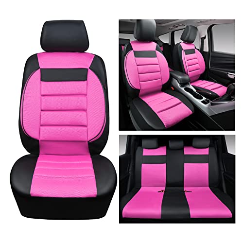 CAR PASS 3D Foam Leather Car Seat Covers Two Front Seats only, Air Cool Mesh Thick Seat Covers, All Weather Car Seat Cover Comfort & Protection for Truck,SUV,Sedan,Van, Airbag Compatible (Black)
