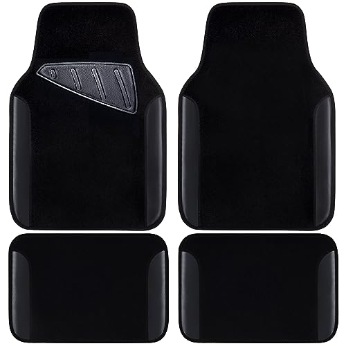 CAR PASS Waterproof Universal Fit Car Floor Mats, Faux Leather Car Carpet Mats, Black Car Mats with Anti-Slip Nibbs Backing & Driver Heel Pad Fit for SUV,Vans,sedans, Trucks,Set of 4pcs(All Black)