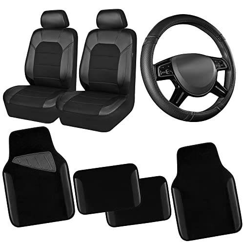 CAR PASS Waterproof Universal Fit Car Floor Mats, Faux Leather Car Carpet Mats, Black Car Mats with Anti-Slip Nibbs Backing & Driver Heel Pad Fit for SUV,Vans,sedans, Trucks,Set of 4pcs(All Black)