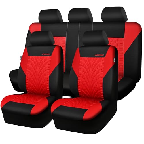 CAR PASS Car Seat Covers Full Sets, Front & Split Rear Bench for Car, 3D Tyre Embossed Automotive Interior Covers, Airbag Compatible, Quick Setup Universal Fit Seat Covers for Car, SUV(All Black)