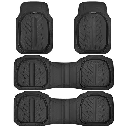 CAR PASS DeepDish Floor Mats for Cars, Heavy Duty Rubber Car Mats 3-Piece, Universal M~XL Size Trim-to Fit Automotive Floor Mats for Truck Van SUV Durable Waterproof All Weather Car Mats (Solid Black)