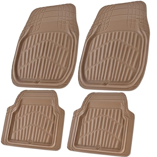 CAR PASS 4 Piece Leather Car Floor Mats -3D Cute Girly Waterproof All Weather Car Mat Full Set, Universal Trim to Fit & Anti-Slip Burr Bottom & Light Easy Clean for SUV Truck Auto Sedan Van(Pink)