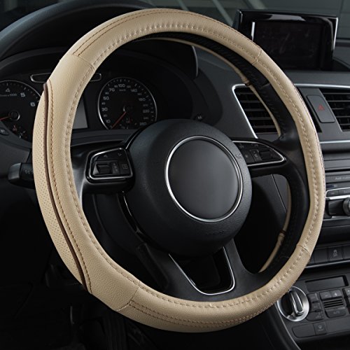 Car Pass Colour Piping Leather Universal Fit Steering Wheel Cover,Perfectly fit for 14.5-15 inches for Various Vehicles SUVs,Vans,Sedans,Cars (Black & Mint)