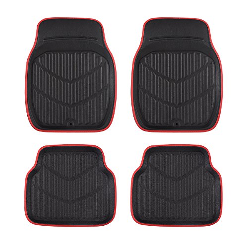 CAR PASS 4 Piece Leather Car Floor Mats -3D Cute Girly Waterproof All Weather Car Mat Full Set, Universal Trim to Fit & Anti-Slip Burr Bottom & Light Easy Clean for SUV Truck Auto Sedan Van(Pink)