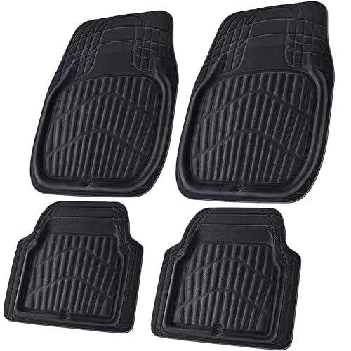 CAR PASS 4 Piece Leather Car Floor Mats -3D Cute Girly Waterproof All Weather Car Mat Full Set, Universal Trim to Fit & Anti-Slip Burr Bottom & Light Easy Clean for SUV Truck Auto Sedan Van(Pink)