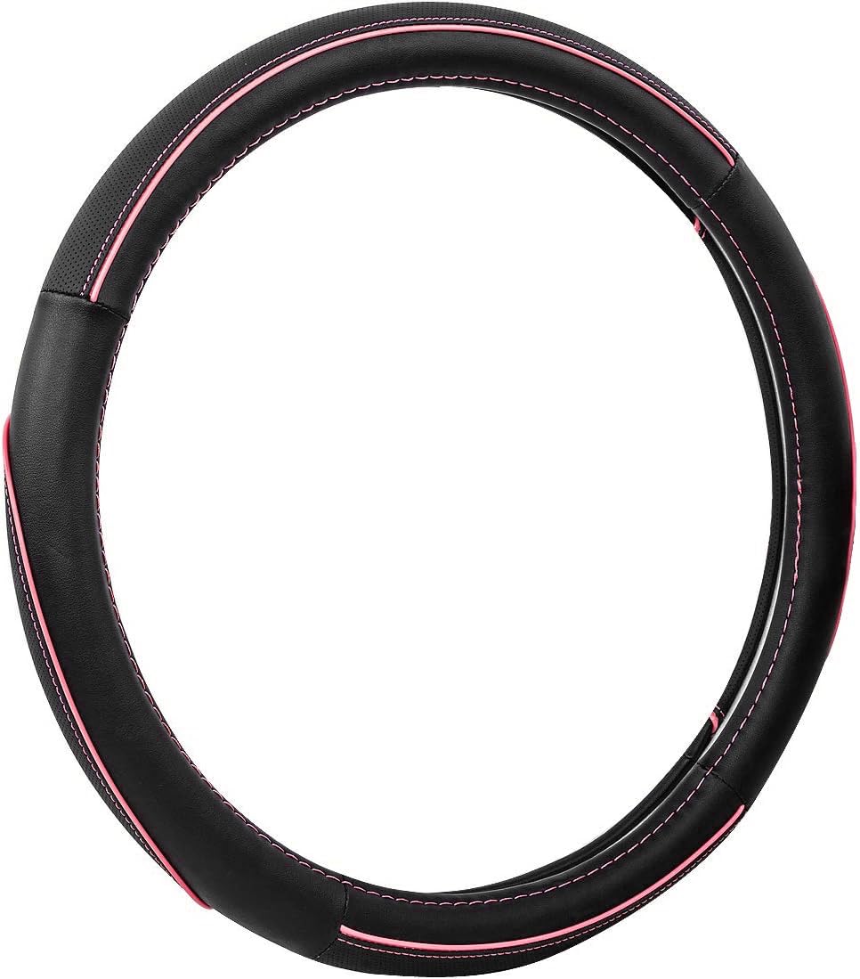 Car Pass Colour Piping Leather Universal Fit Steering Wheel Cover,Perfectly fit for 14.5-15 inches for Various Vehicles SUVs,Vans,Sedans,Cars (Black & Mint)