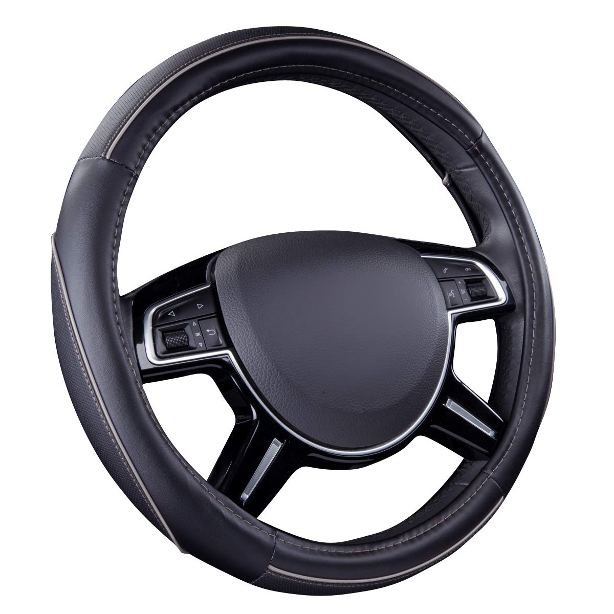 Car Pass Colour Piping Leather Universal Fit Steering Wheel Cover,Perfectly fit for 14.5-15 inches for Various Vehicles SUVs,Vans,Sedans,Cars (Black & Mint)
