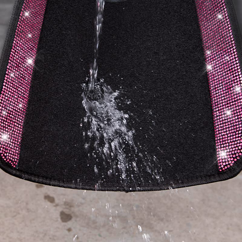 CAR PASS Bling Diamond Car Floor Mats, Shining Rhinestone Carpet Sparkly Glitter Crystal with Anti-Slip PVC Heel Pad Waterproof Universal Fit Automotive SUV,Sedan,Van,Cute Girl Women,4pcs Black Sliver