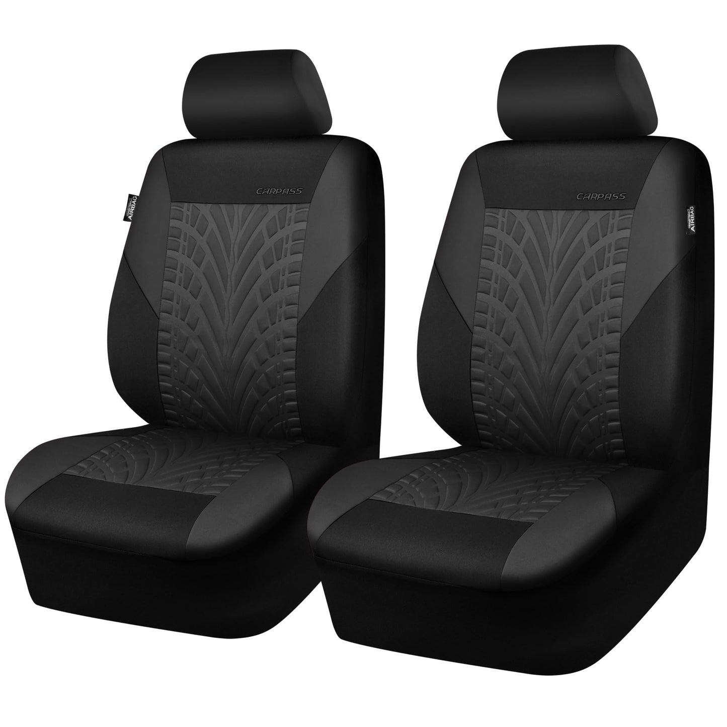 CAR PASS Car Seat Covers Full Sets, Front & Split Rear Bench for Car, 3D Tyre Embossed Automotive Interior Covers, Airbag Compatible, Quick Setup Universal Fit Seat Covers for Car, SUV(All Black)