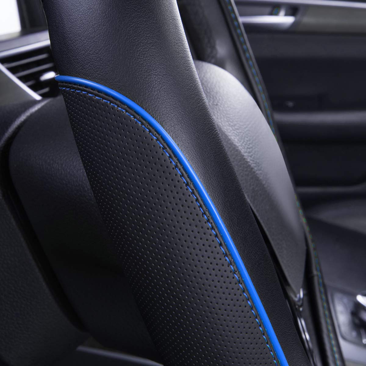 Car Pass Colour Piping Leather Universal Fit Steering Wheel Cover,Perfectly fit for 14.5-15 inches for Various Vehicles SUVs,Vans,Sedans,Cars (Black & Mint)