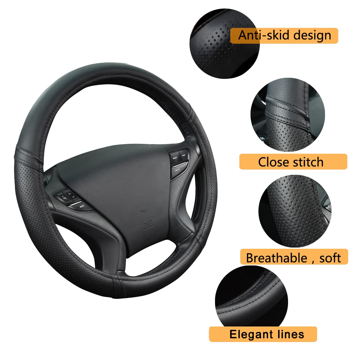 CAR PASS Waterproof Universal Fit Car Floor Mats, Faux Leather Car Carpet Mats, Black Car Mats with Anti-Slip Nibbs Backing & Driver Heel Pad Fit for SUV,Vans,sedans, Trucks,Set of 4pcs(All Black)