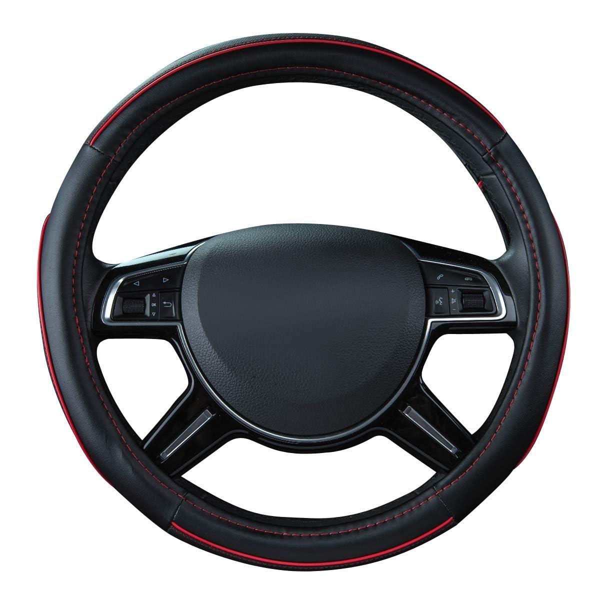 Car Pass Colour Piping Leather Universal Fit Steering Wheel Cover,Perfectly fit for 14.5-15 inches for Various Vehicles SUVs,Vans,Sedans,Cars (Black & Mint)