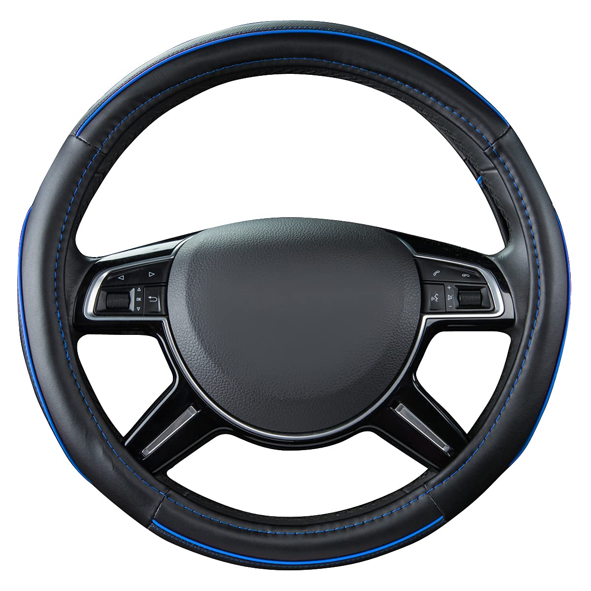 Car Pass Colour Piping Leather Universal Fit Steering Wheel Cover,Perfectly fit for 14.5-15 inches for Various Vehicles SUVs,Vans,Sedans,Cars (Black & Mint)