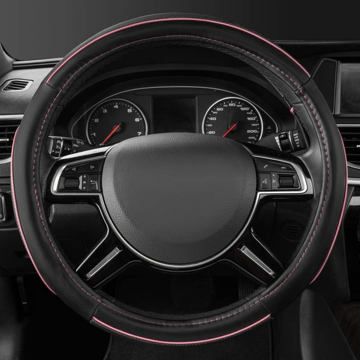 Car Pass Colour Piping Leather Universal Fit Steering Wheel Cover,Perfectly fit for 14.5-15 inches for Various Vehicles SUVs,Vans,Sedans,Cars (Black & Mint)