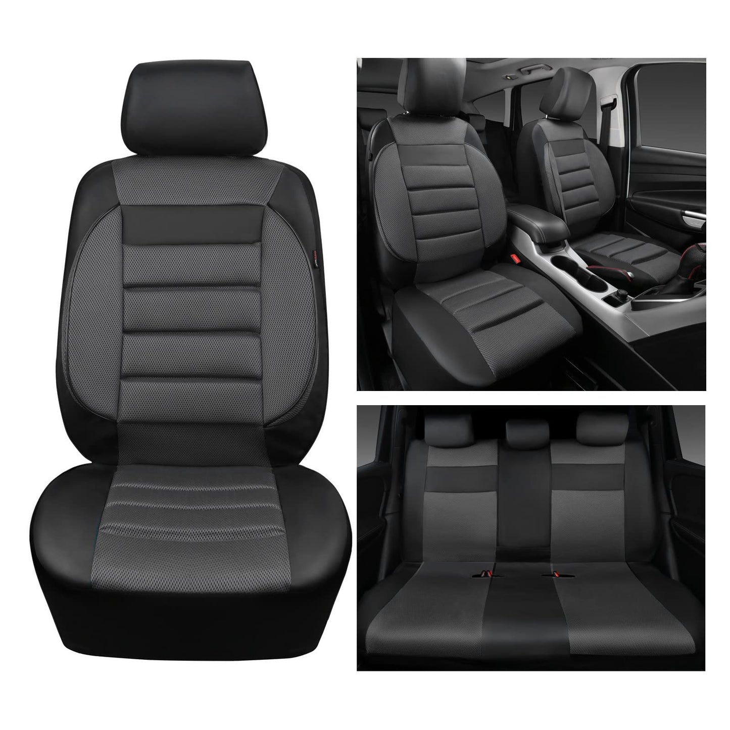 CAR PASS 3D Foam Leather Car Seat Covers Two Front Seats only, Air Cool Mesh Thick Seat Covers, All Weather Car Seat Cover Comfort & Protection for Truck,SUV,Sedan,Van, Airbag Compatible (Black)