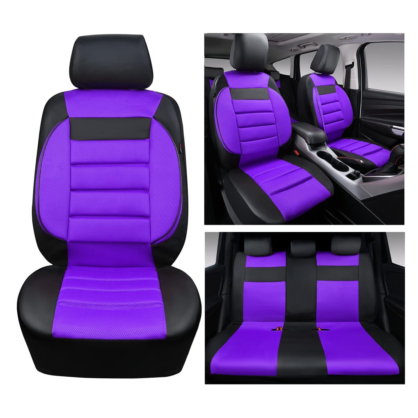 CAR PASS 3D Foam Leather Car Seat Covers Two Front Seats only, Air Cool Mesh Thick Seat Covers, All Weather Car Seat Cover Comfort & Protection for Truck,SUV,Sedan,Van, Airbag Compatible (Black)