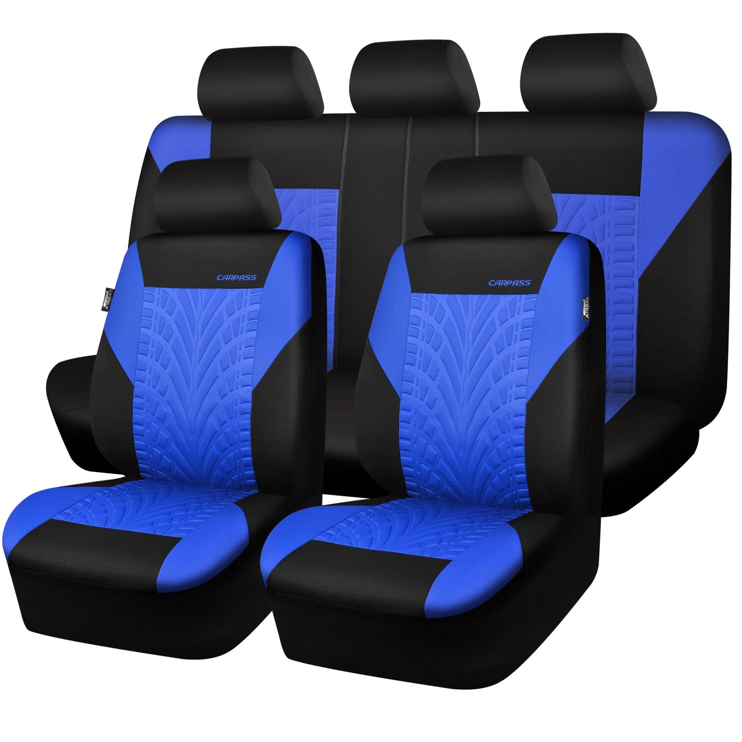 CAR PASS Car Seat Covers Full Sets, Front & Split Rear Bench for Car, 3D Tyre Embossed Automotive Interior Covers, Airbag Compatible, Quick Setup Universal Fit Seat Covers for Car, SUV(All Black)