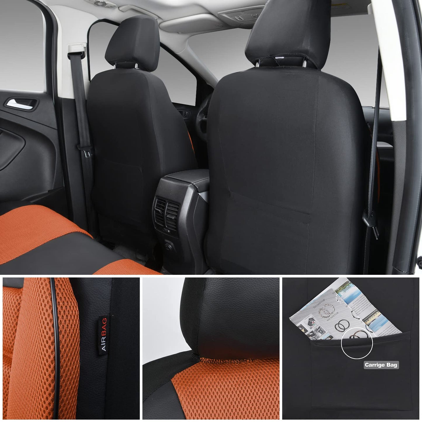 CAR PASS 3D Foam Leather Car Seat Covers Two Front Seats only, Air Cool Mesh Thick Seat Covers, All Weather Car Seat Cover Comfort & Protection for Truck,SUV,Sedan,Van, Airbag Compatible (Black)