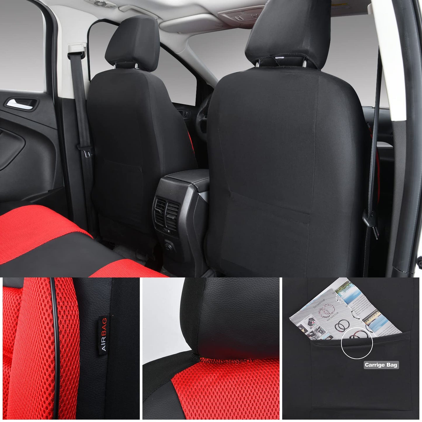 CAR PASS 3D Foam Leather Car Seat Covers Two Front Seats only, Air Cool Mesh Thick Seat Covers, All Weather Car Seat Cover Comfort & Protection for Truck,SUV,Sedan,Van, Airbag Compatible (Black)