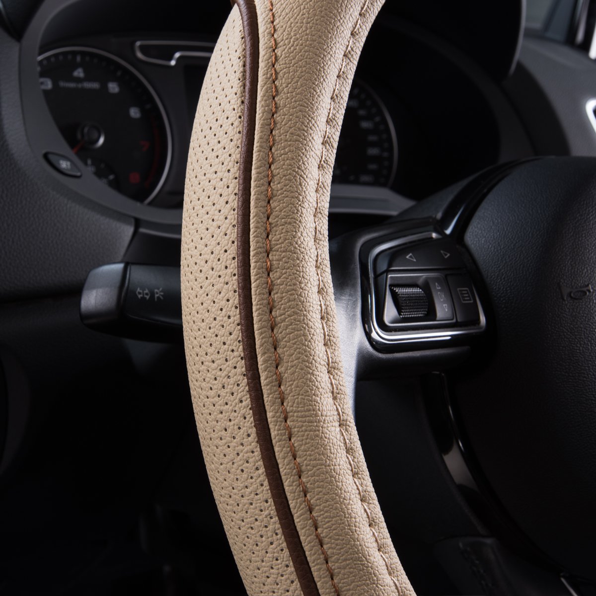 Car Pass Colour Piping Leather Universal Fit Steering Wheel Cover,Perfectly fit for 14.5-15 inches for Various Vehicles SUVs,Vans,Sedans,Cars (Black & Mint)