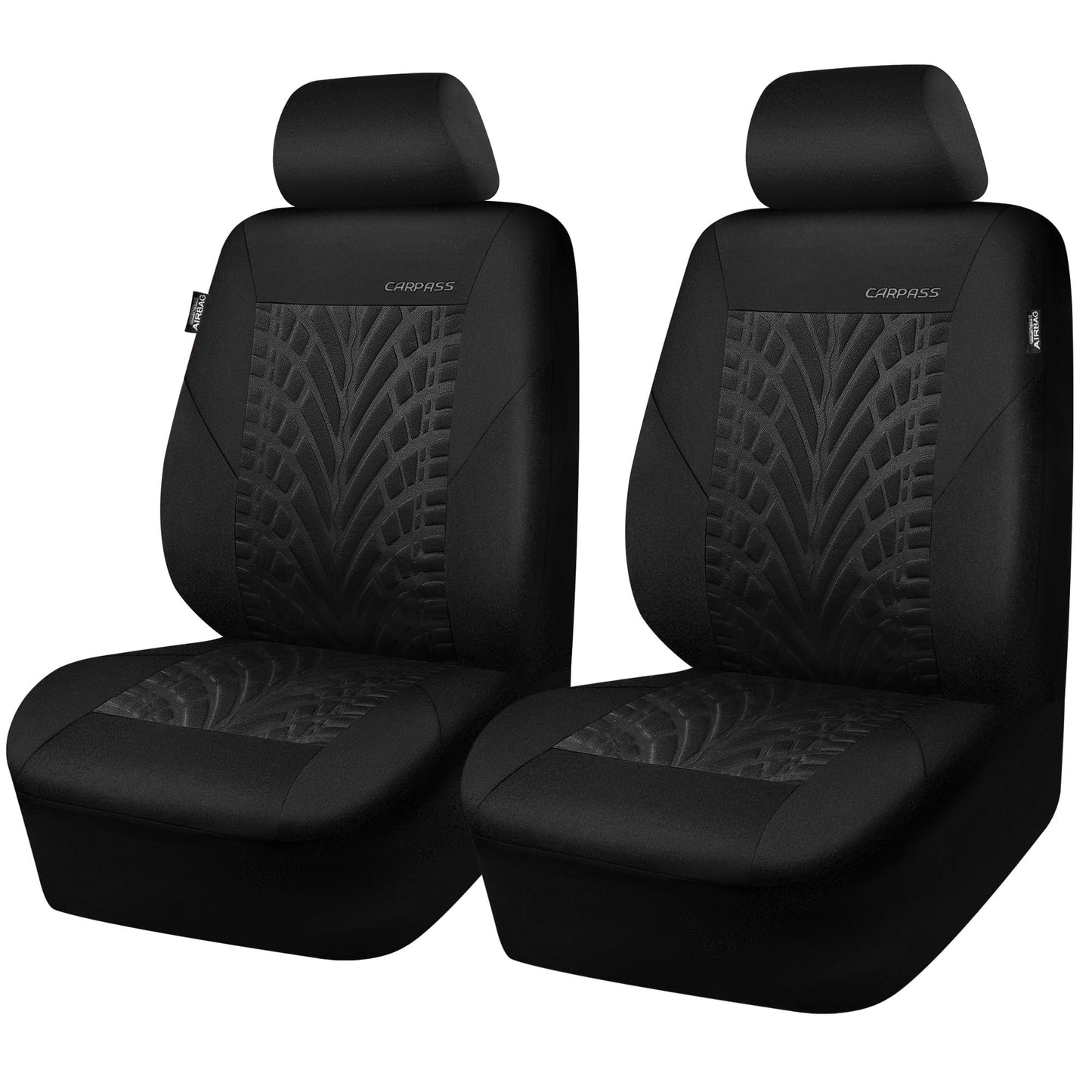 CAR PASS Car Seat Covers Full Sets, Front & Split Rear Bench for Car, 3D Tyre Embossed Automotive Interior Covers, Airbag Compatible, Quick Setup Universal Fit Seat Covers for Car, SUV(All Black)