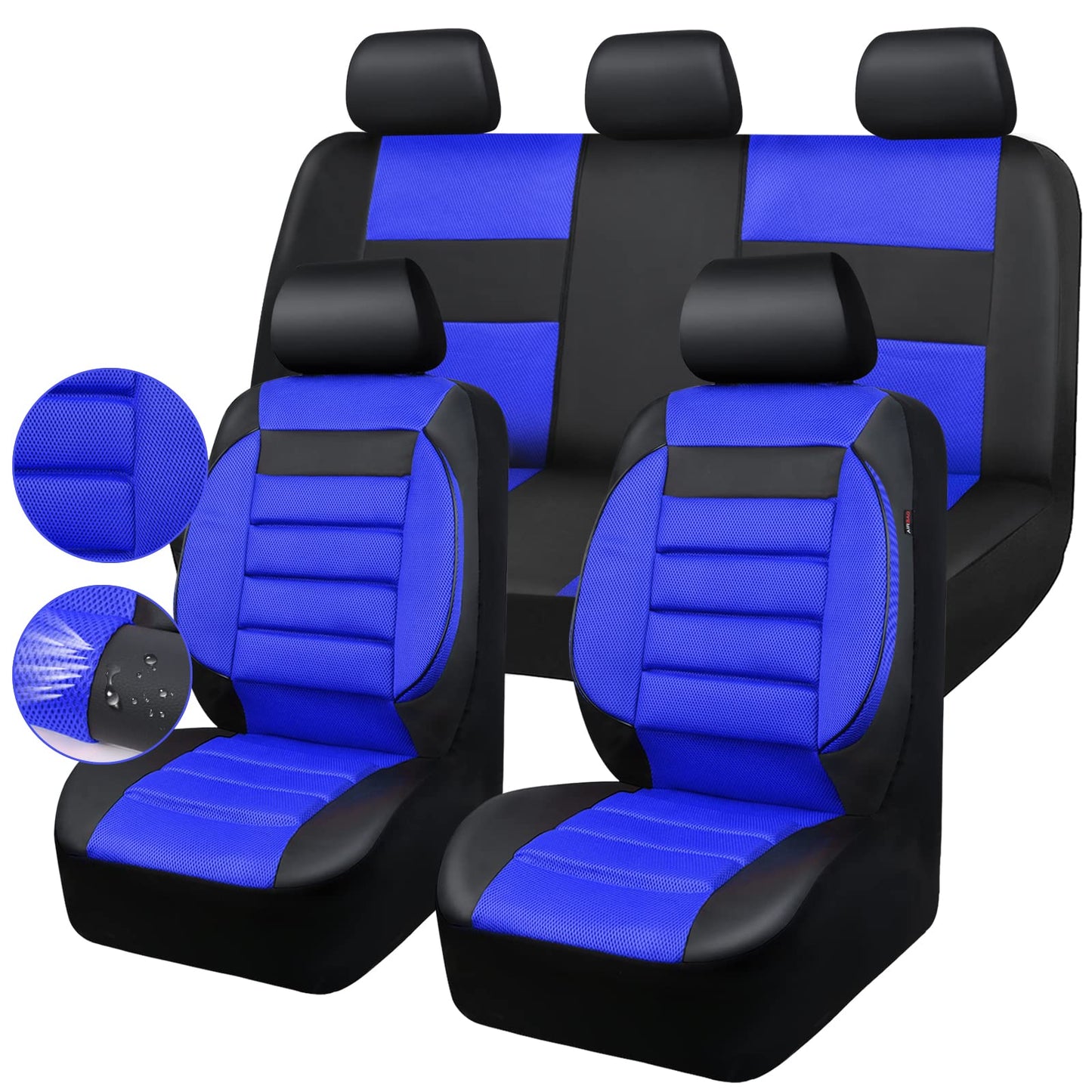 CAR PASS 3D Foam Leather Car Seat Covers Two Front Seats only, Air Cool Mesh Thick Seat Covers, All Weather Car Seat Cover Comfort & Protection for Truck,SUV,Sedan,Van, Airbag Compatible (Black)