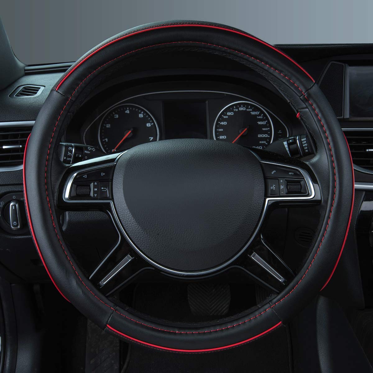 Car Pass Colour Piping Leather Universal Fit Steering Wheel Cover,Perfectly fit for 14.5-15 inches for Various Vehicles SUVs,Vans,Sedans,Cars (Black & Mint)