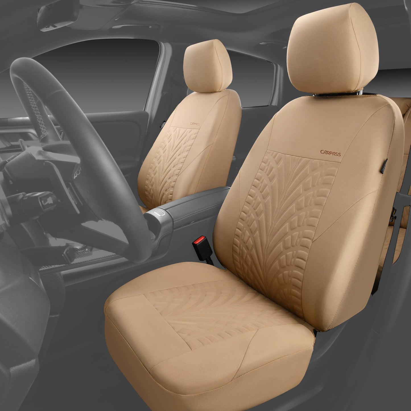 CAR PASS Car Seat Covers Full Sets, Front & Split Rear Bench for Car, 3D Tyre Embossed Automotive Interior Covers, Airbag Compatible, Quick Setup Universal Fit Seat Covers for Car, SUV(All Black)