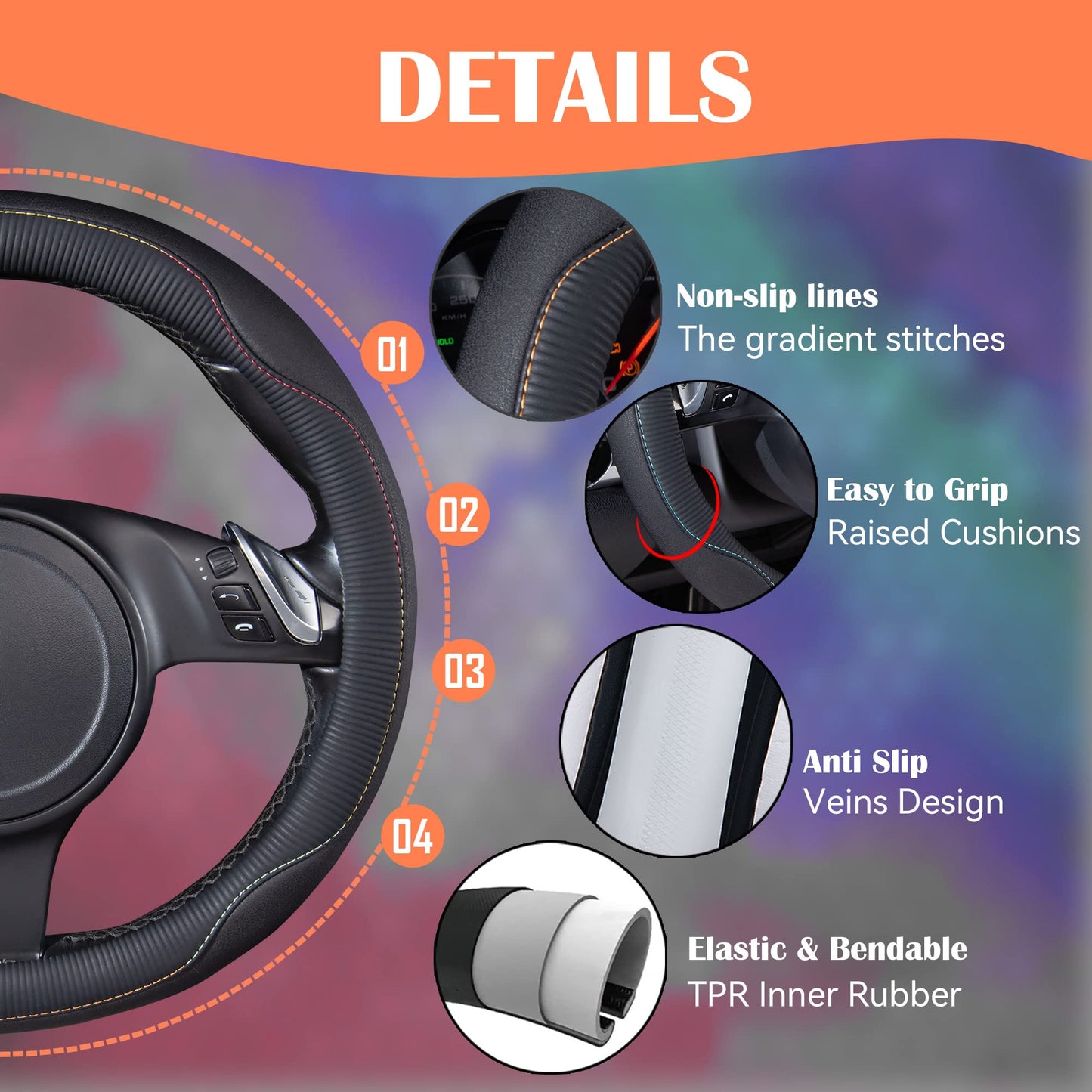 Car Pass Colour Piping Leather Universal Fit Steering Wheel Cover,Perfectly fit for 14.5-15 inches for Various Vehicles SUVs,Vans,Sedans,Cars (Black & Mint)