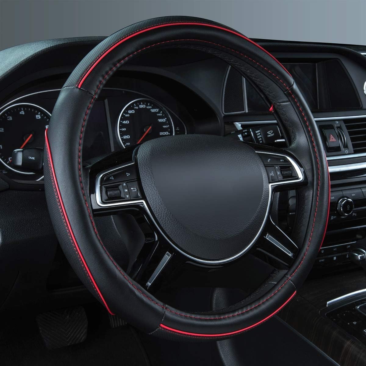 Car Pass Colour Piping Leather Universal Fit Steering Wheel Cover,Perfectly fit for 14.5-15 inches for Various Vehicles SUVs,Vans,Sedans,Cars (Black & Mint)