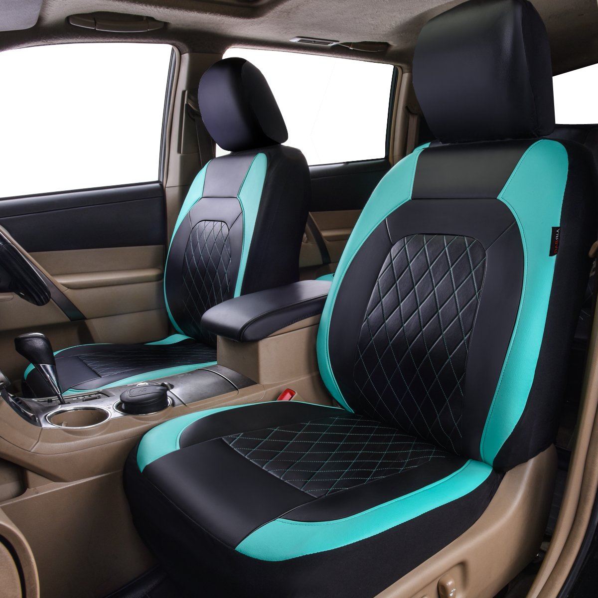 Car Pass Colour Piping Leather Universal Fit Steering Wheel Cover,Perfectly fit for 14.5-15 inches for Various Vehicles SUVs,Vans,Sedans,Cars (Black & Mint)