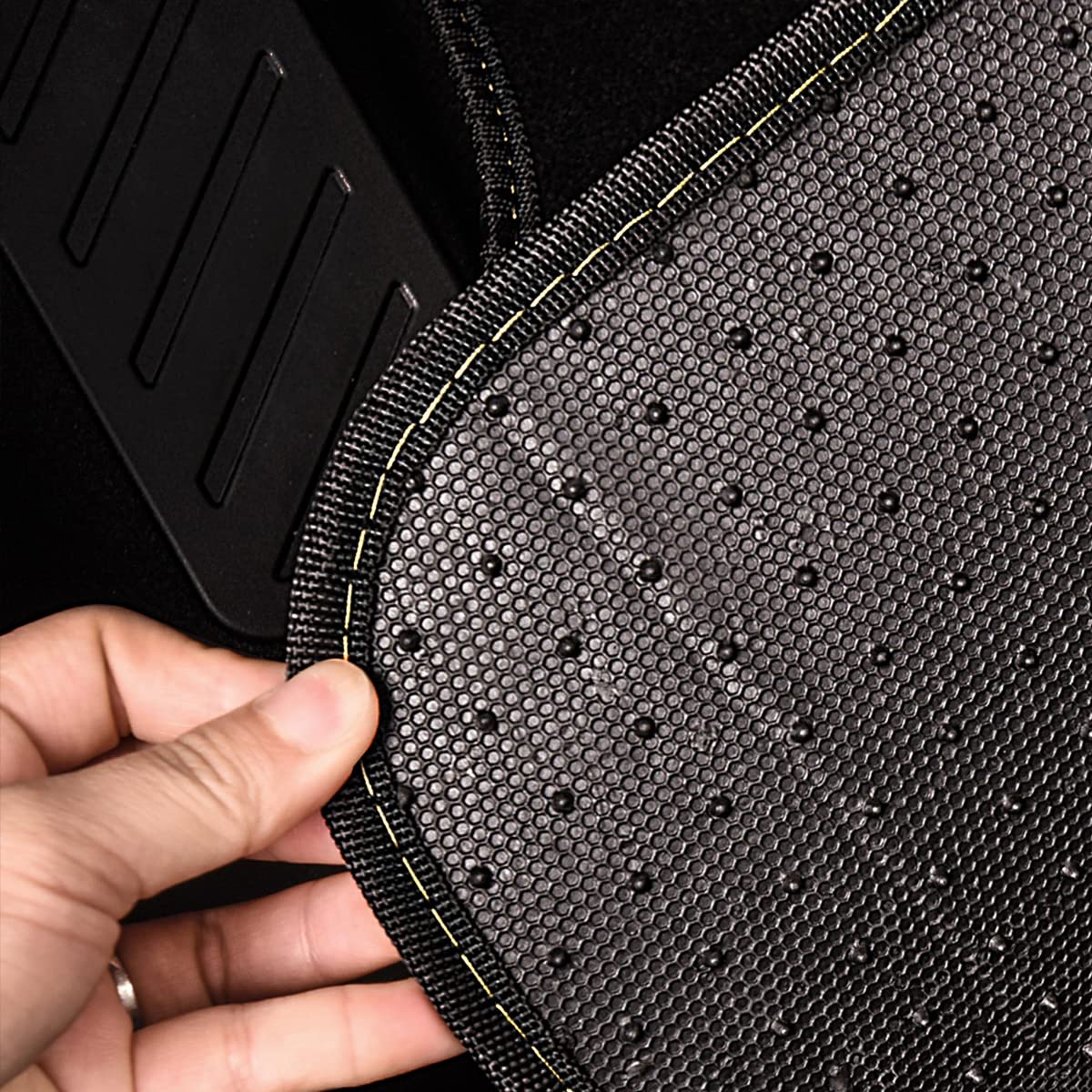 CAR PASS Waterproof Universal Fit Car Floor Mats, Faux Leather Car Carpet Mats, Black Car Mats with Anti-Slip Nibbs Backing & Driver Heel Pad Fit for SUV,Vans,sedans, Trucks,Set of 4pcs(All Black)