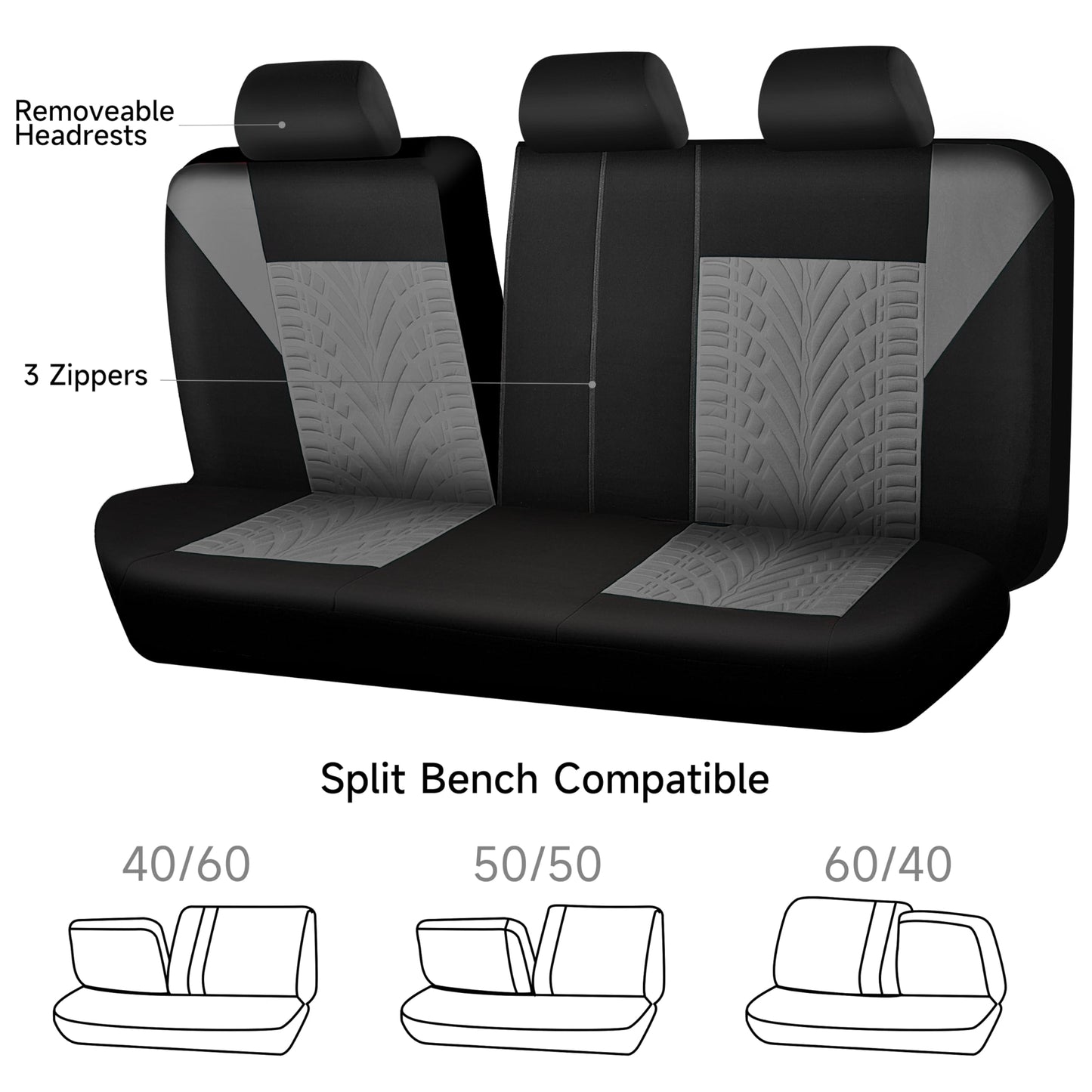 CAR PASS Car Seat Covers Full Sets, Front & Split Rear Bench for Car, 3D Tyre Embossed Automotive Interior Covers, Airbag Compatible, Quick Setup Universal Fit Seat Covers for Car, SUV(All Black)