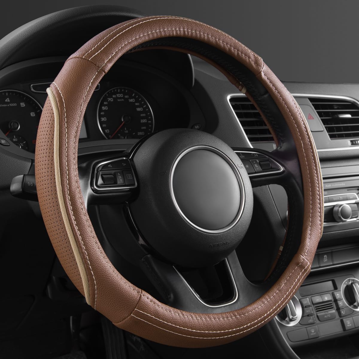 Car Pass Colour Piping Leather Universal Fit Steering Wheel Cover,Perfectly fit for 14.5-15 inches for Various Vehicles SUVs,Vans,Sedans,Cars (Black & Mint)