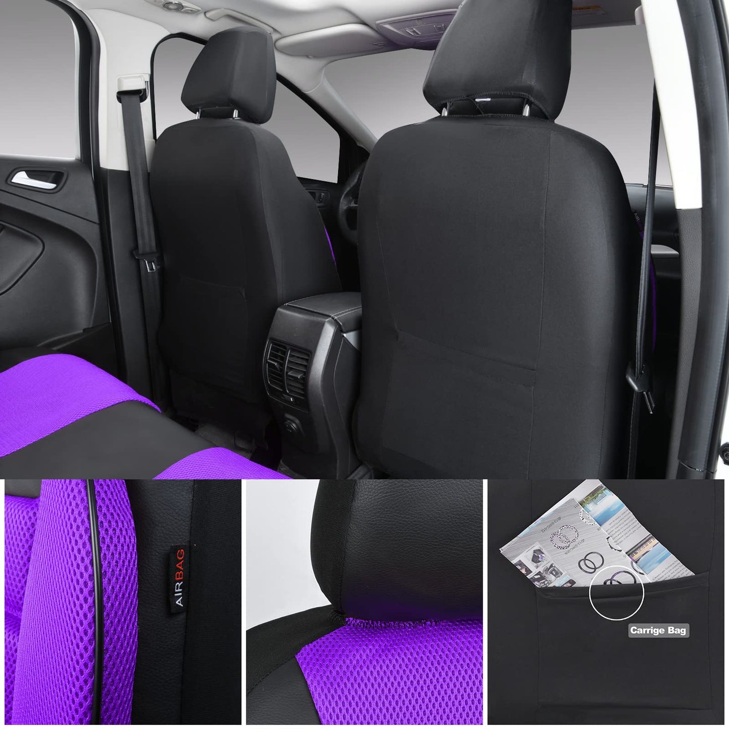 CAR PASS 3D Foam Leather Car Seat Covers Two Front Seats only, Air Cool Mesh Thick Seat Covers, All Weather Car Seat Cover Comfort & Protection for Truck,SUV,Sedan,Van, Airbag Compatible (Black)