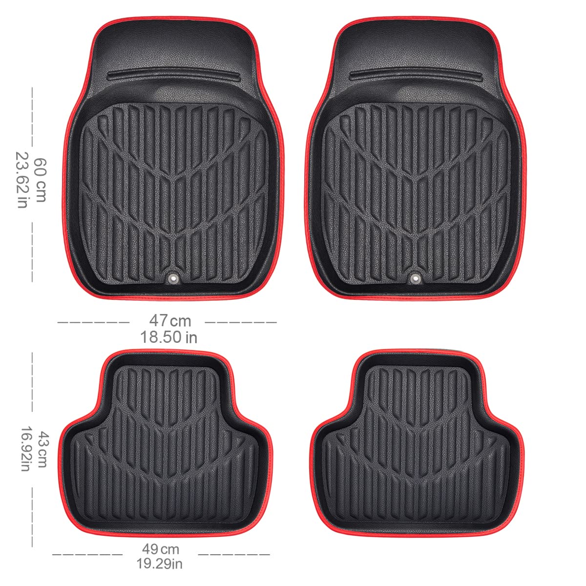 CAR PASS 4 Piece Leather Car Floor Mats -3D Cute Girly Waterproof All Weather Car Mat Full Set, Universal Trim to Fit & Anti-Slip Burr Bottom & Light Easy Clean for SUV Truck Auto Sedan Van(Pink)