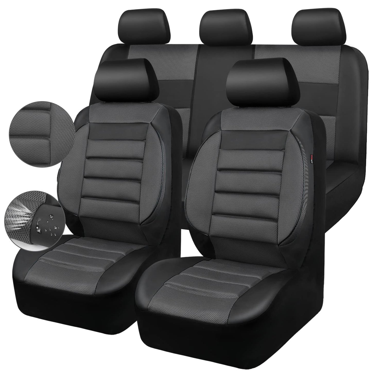 CAR PASS 3D Foam Leather Car Seat Covers Two Front Seats only, Air Cool Mesh Thick Seat Covers, All Weather Car Seat Cover Comfort & Protection for Truck,SUV,Sedan,Van, Airbag Compatible (Black)