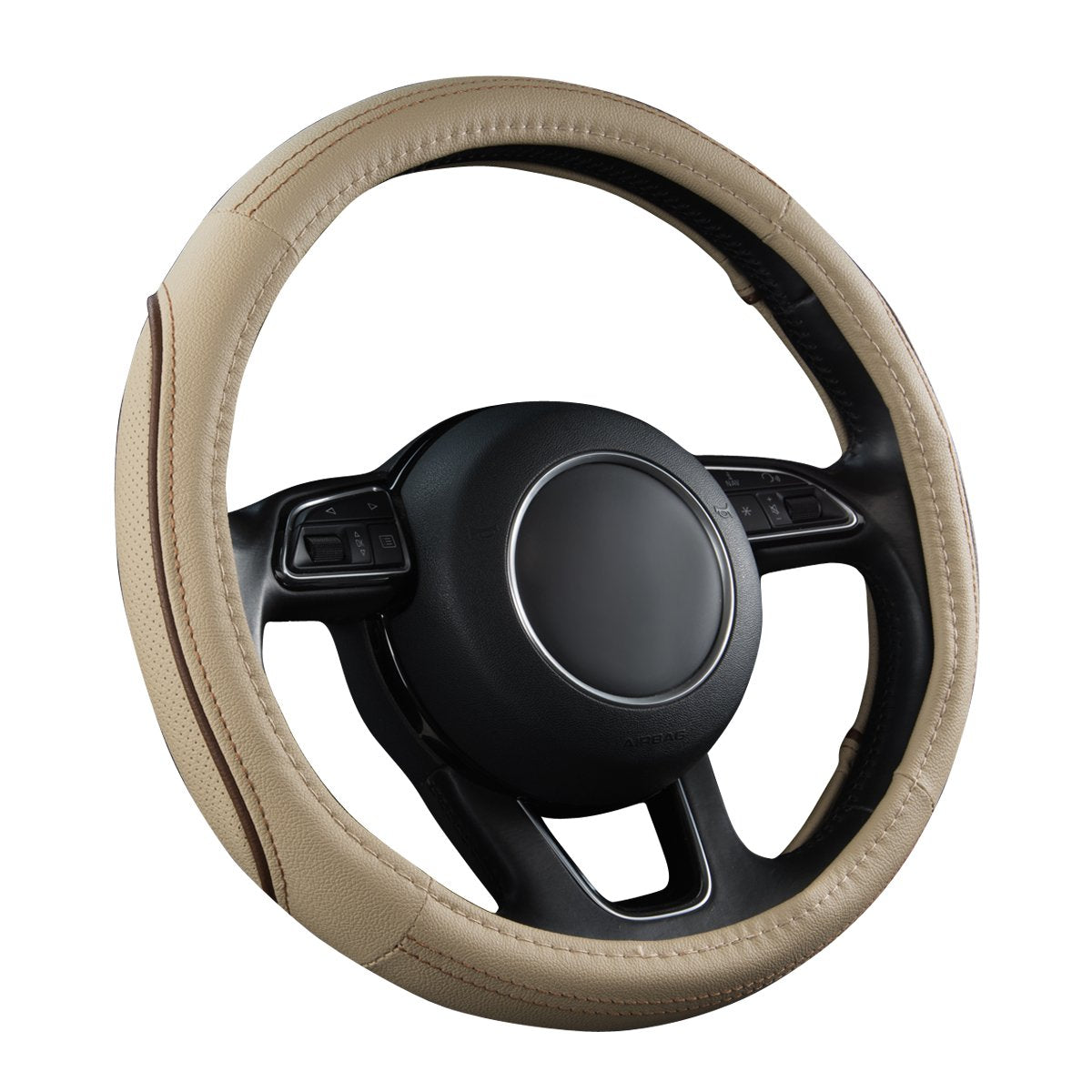 Car Pass Colour Piping Leather Universal Fit Steering Wheel Cover,Perfectly fit for 14.5-15 inches for Various Vehicles SUVs,Vans,Sedans,Cars (Black & Mint)