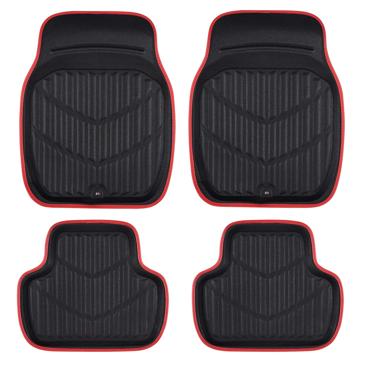 CAR PASS 4 Piece Leather Car Floor Mats -3D Cute Girly Waterproof All Weather Car Mat Full Set, Universal Trim to Fit & Anti-Slip Burr Bottom & Light Easy Clean for SUV Truck Auto Sedan Van(Pink)