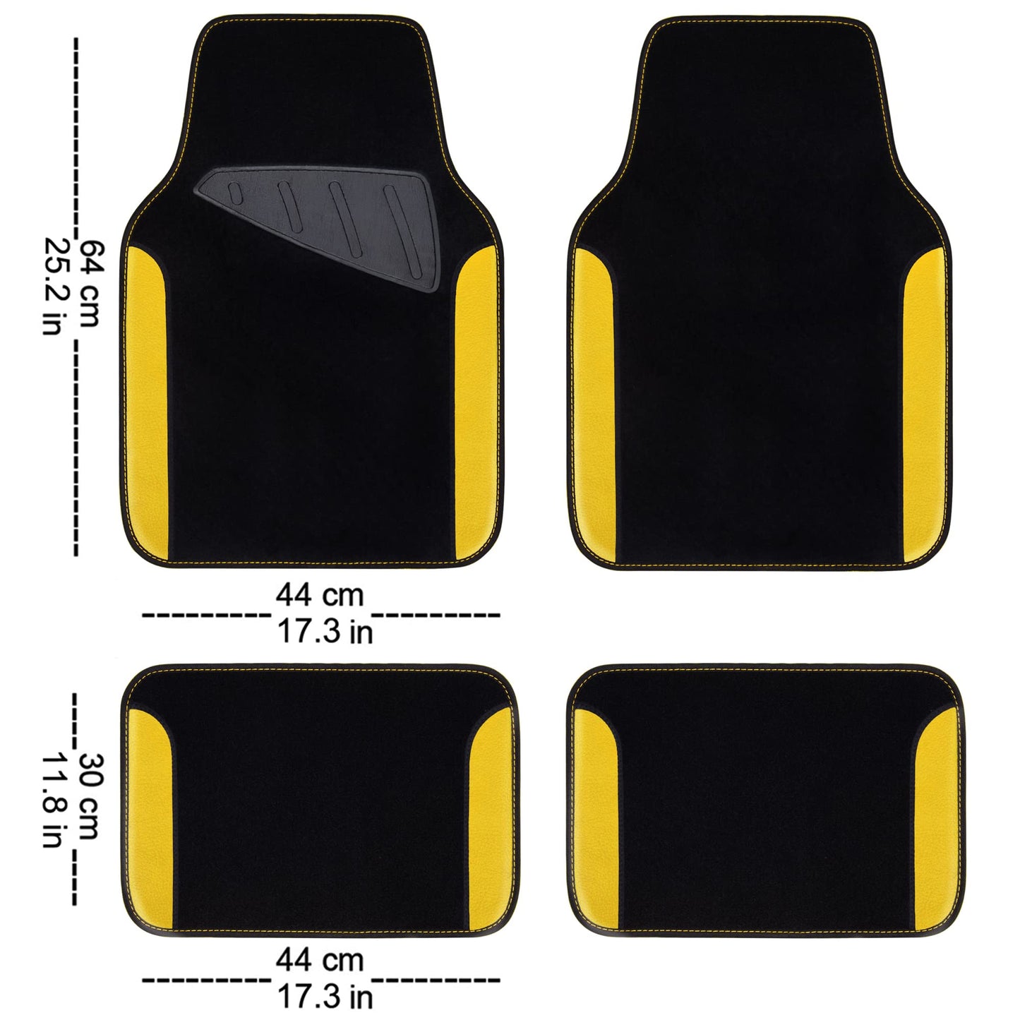 CAR PASS Waterproof Universal Fit Car Floor Mats, Faux Leather Car Carpet Mats, Black Car Mats with Anti-Slip Nibbs Backing & Driver Heel Pad Fit for SUV,Vans,sedans, Trucks,Set of 4pcs(All Black)