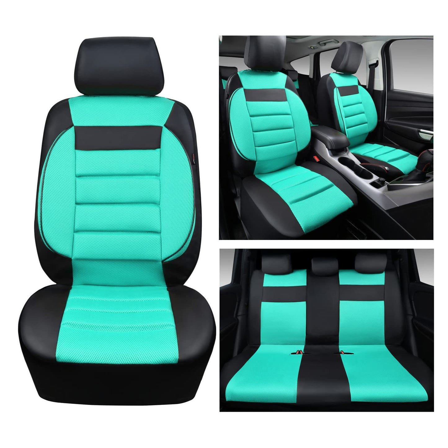 CAR PASS 3D Foam Leather Car Seat Covers Two Front Seats only, Air Cool Mesh Thick Seat Covers, All Weather Car Seat Cover Comfort & Protection for Truck,SUV,Sedan,Van, Airbag Compatible (Black)