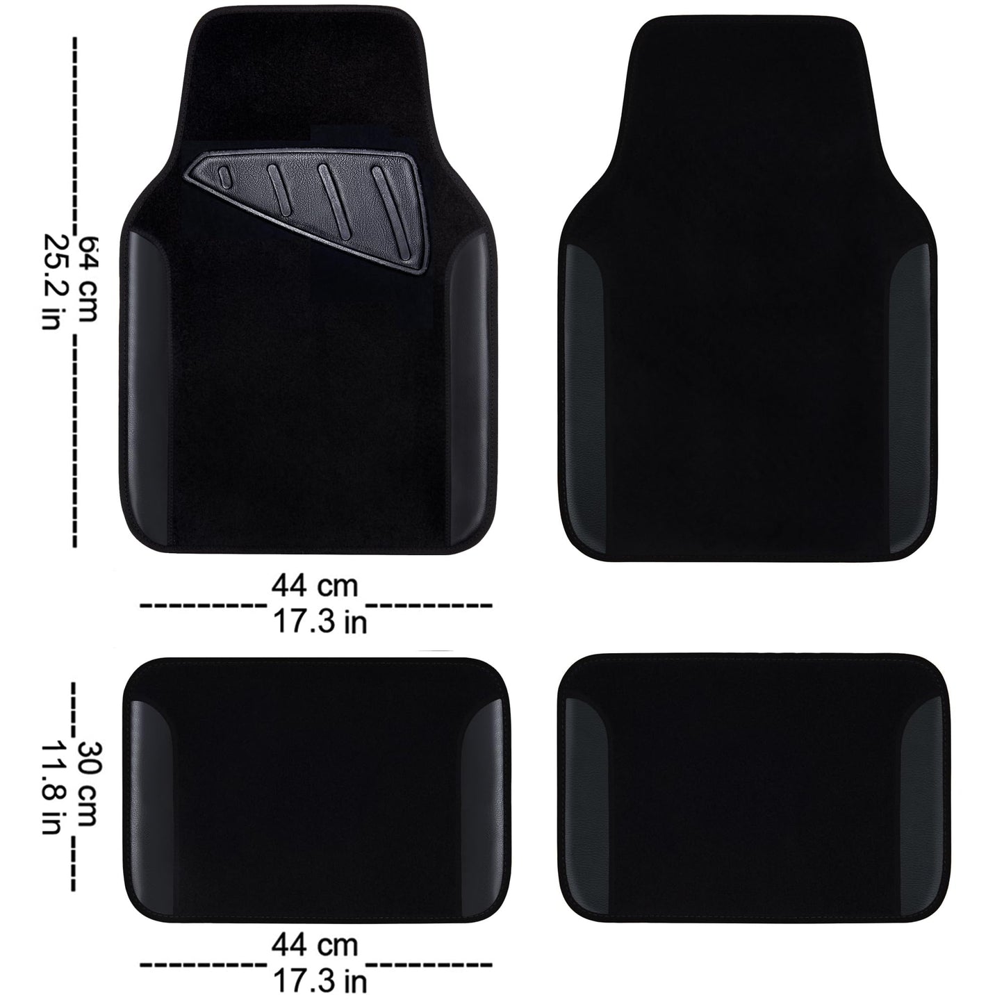 CAR PASS Waterproof Universal Fit Car Floor Mats, Faux Leather Car Carpet Mats, Black Car Mats with Anti-Slip Nibbs Backing & Driver Heel Pad Fit for SUV,Vans,sedans, Trucks,Set of 4pcs(All Black)