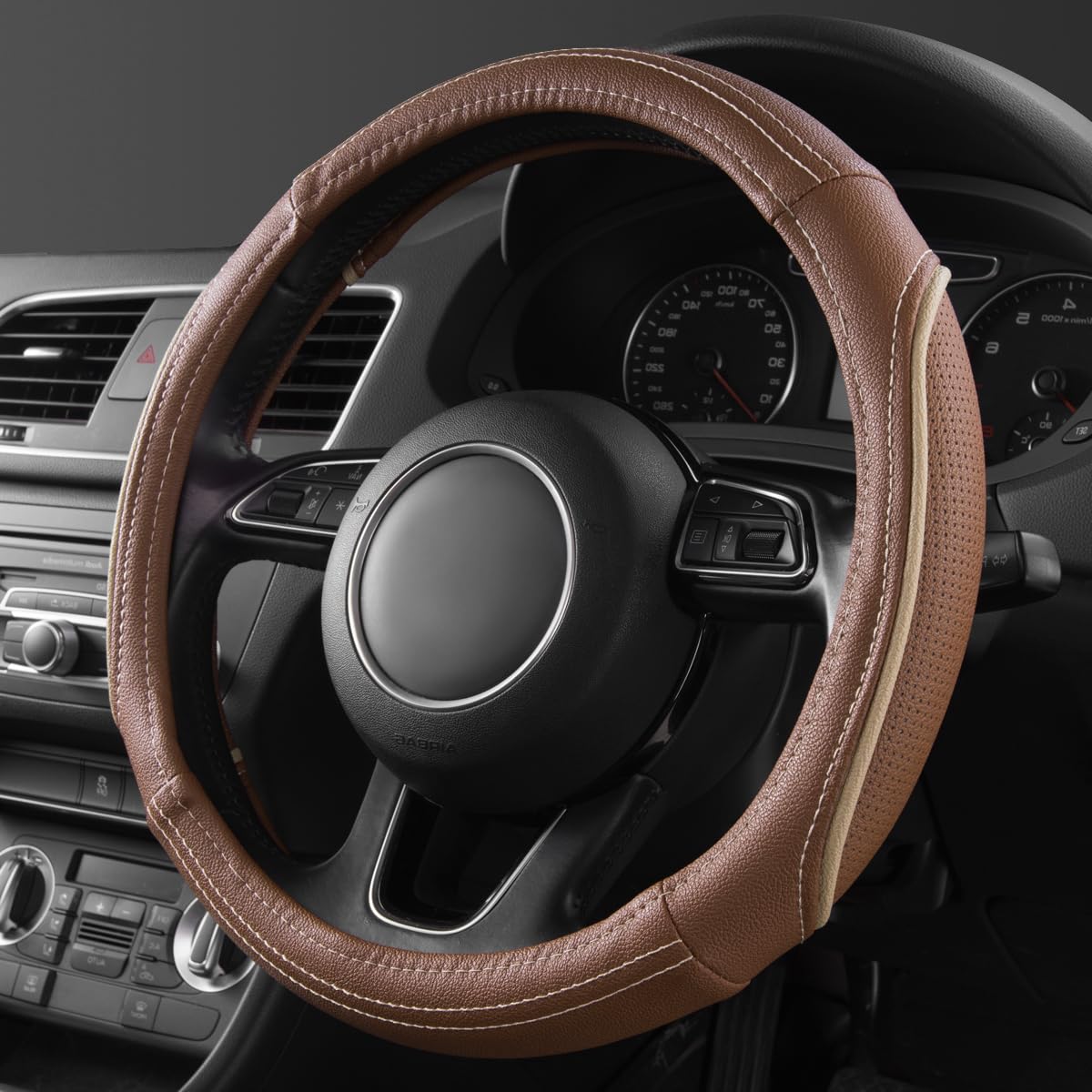 Car Pass Colour Piping Leather Universal Fit Steering Wheel Cover,Perfectly fit for 14.5-15 inches for Various Vehicles SUVs,Vans,Sedans,Cars (Black & Mint)