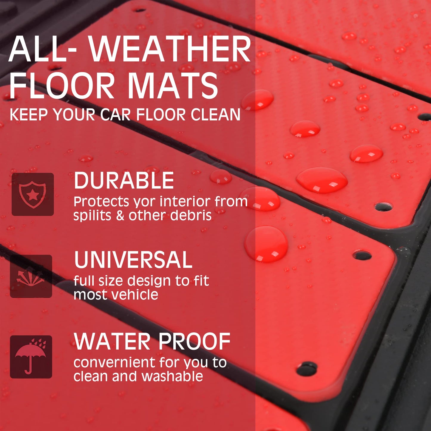 CAR PASS Heavy Duty Rubber Floor Mats Pink 4-Piece Car Mat Set - Universal Waterproof for SUV Truck, Durable All-Weather Mats,Car Women,Girly(All Pink)