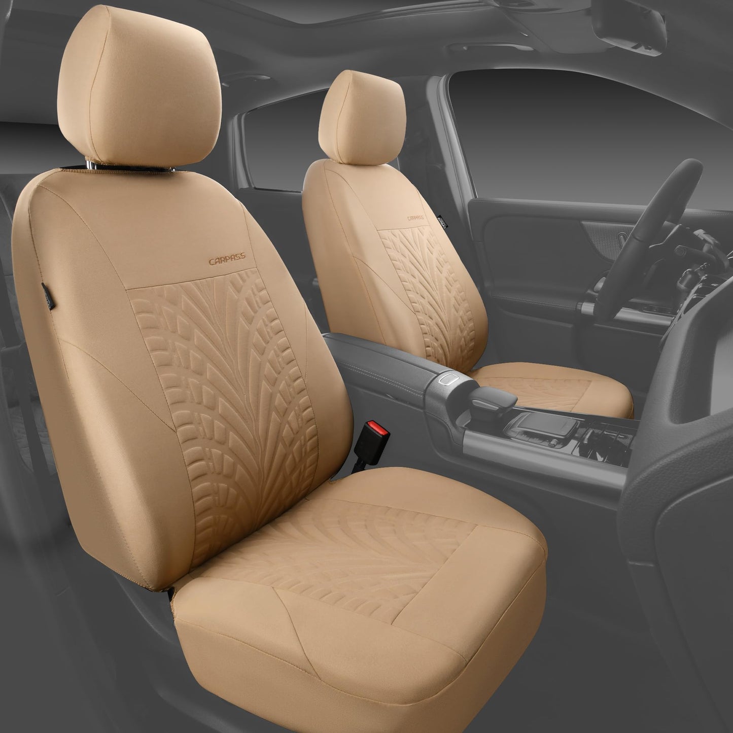 CAR PASS Car Seat Covers Full Sets, Front & Split Rear Bench for Car, 3D Tyre Embossed Automotive Interior Covers, Airbag Compatible, Quick Setup Universal Fit Seat Covers for Car, SUV(All Black)