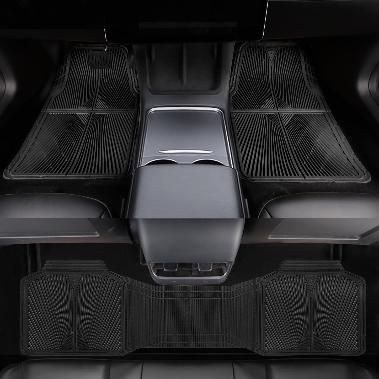 CAR PASS Rubber Car Mats,Car Floor Mats All Weather, Waterproof Trim-to Fit Automotive Floor Mats for Cars Trucks SUV,Anti-Slip Easy Clean, Heavy Duty Car Mats Full Set 3-Piece,All Black