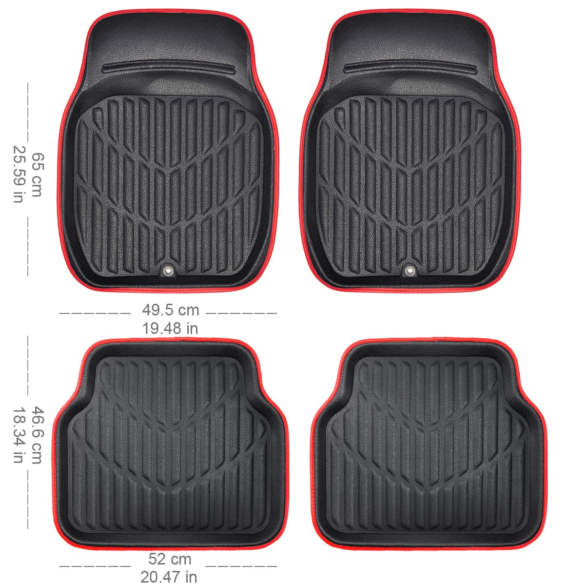 CAR PASS 4 Piece Leather Car Floor Mats -3D Cute Girly Waterproof All Weather Car Mat Full Set, Universal Trim to Fit & Anti-Slip Burr Bottom & Light Easy Clean for SUV Truck Auto Sedan Van(Pink)