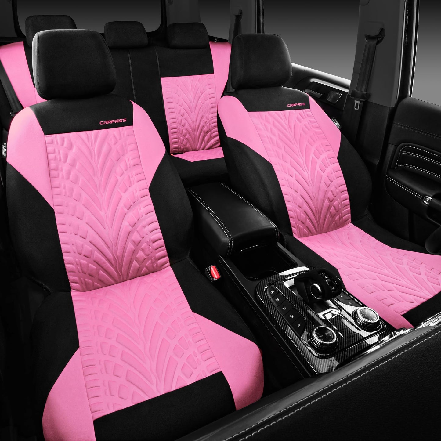 CAR PASS Car Seat Covers Full Sets, Front & Split Rear Bench for Car, 3D Tyre Embossed Automotive Interior Covers, Airbag Compatible, Quick Setup Universal Fit Seat Covers for Car, SUV(All Black)