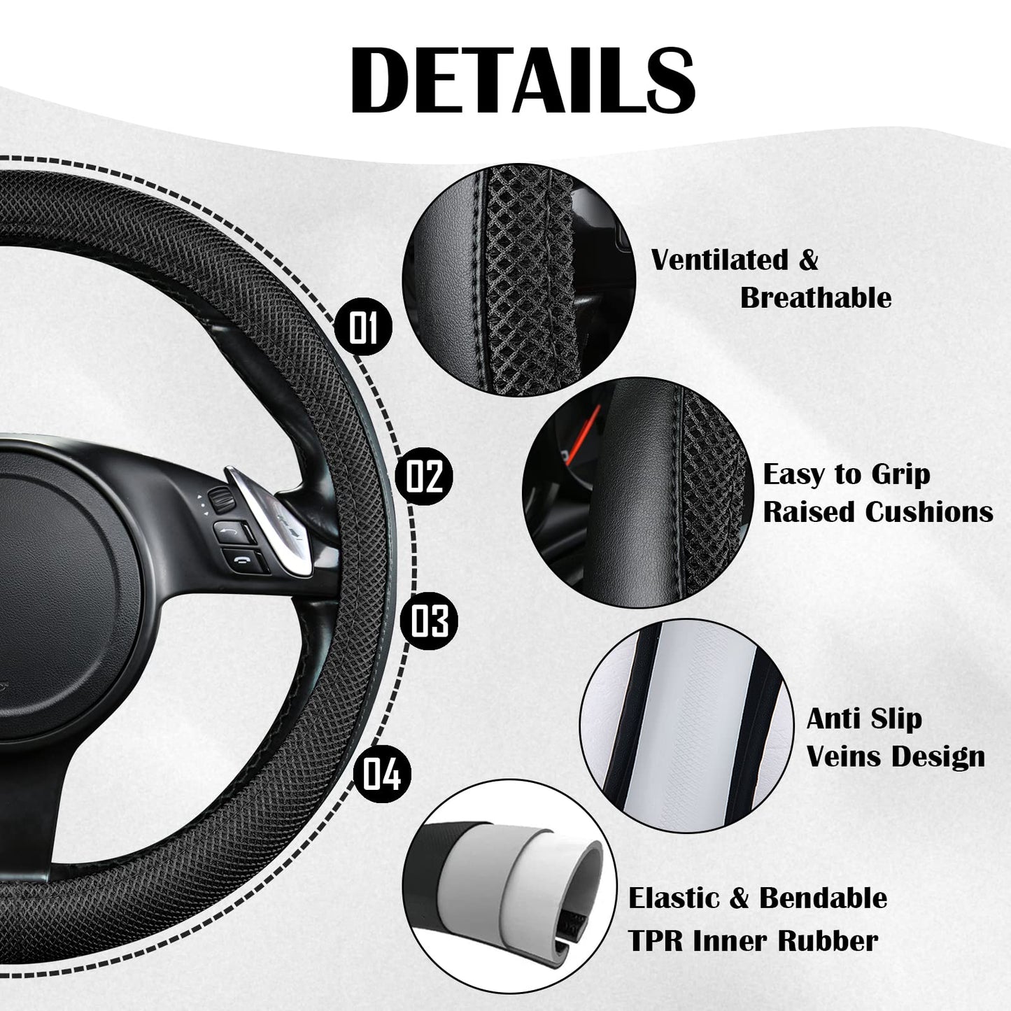 CAR PASS Waterproof Universal Fit Car Floor Mats, Faux Leather Car Carpet Mats, Black Car Mats with Anti-Slip Nibbs Backing & Driver Heel Pad Fit for SUV,Vans,sedans, Trucks,Set of 4pcs(All Black)